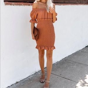 Smocked Cotton Off the Shoulder Dress